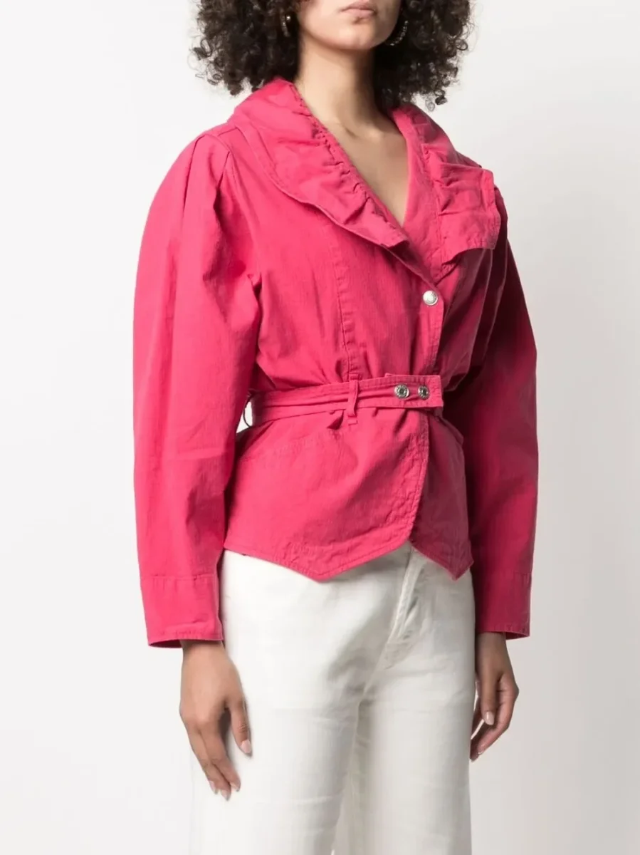 Isabel Marant Epaline Pink Linen Cotton Ruffle Collar 80s Style Jacket - Imagen 4