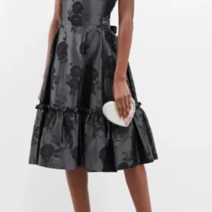The Vampire's Wife Endurance Black Floral Jacquard Satin Strapless Evening Dress