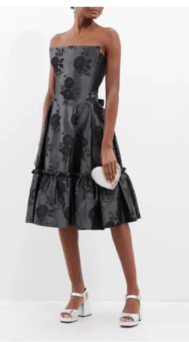 The Vampire's Wife Endurance Black Floral Jacquard Satin Strapless Evening Dress - Imagen 2
