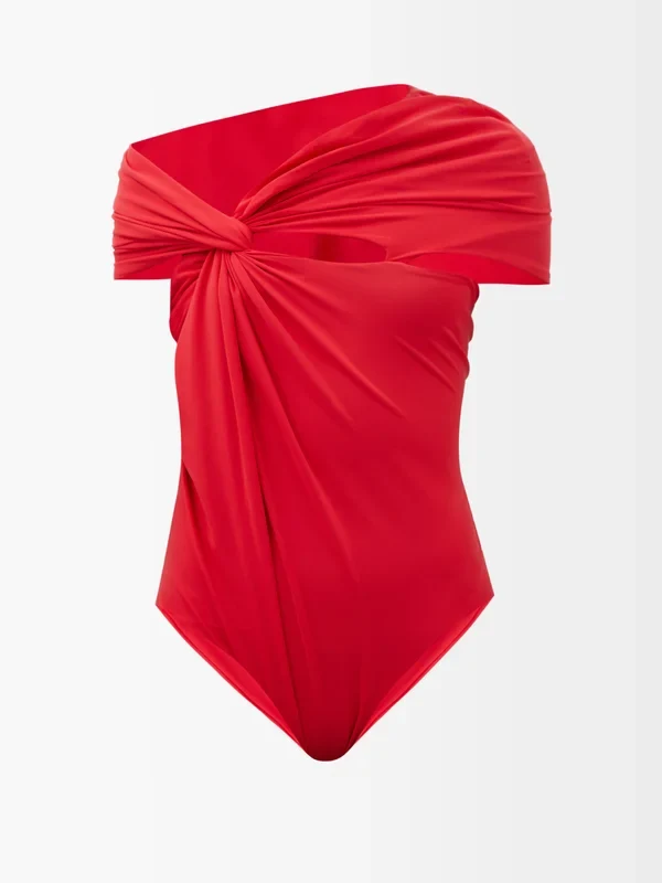 MAXIMILIAN DAVIS Red Disco Draped Jersey Bodysuit - Imagen 2