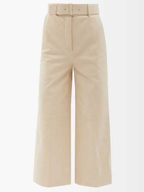 Joseph Nappa Leather Chai Taja High Waist Belted Wide Leg Crop Trousers - Imagen 2