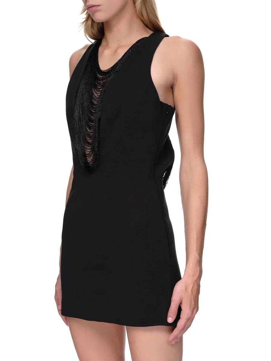 MAXIMILIAN DAVIS Black Fall Fringe Detail Mini Dress - Imagen 4