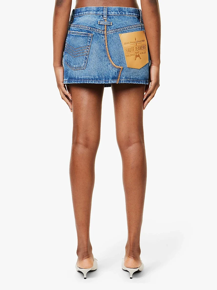 Jean Paul Gaultier Haute Jeanerie Large Logo Patch Denim Mini Skirt - Imagen 6
