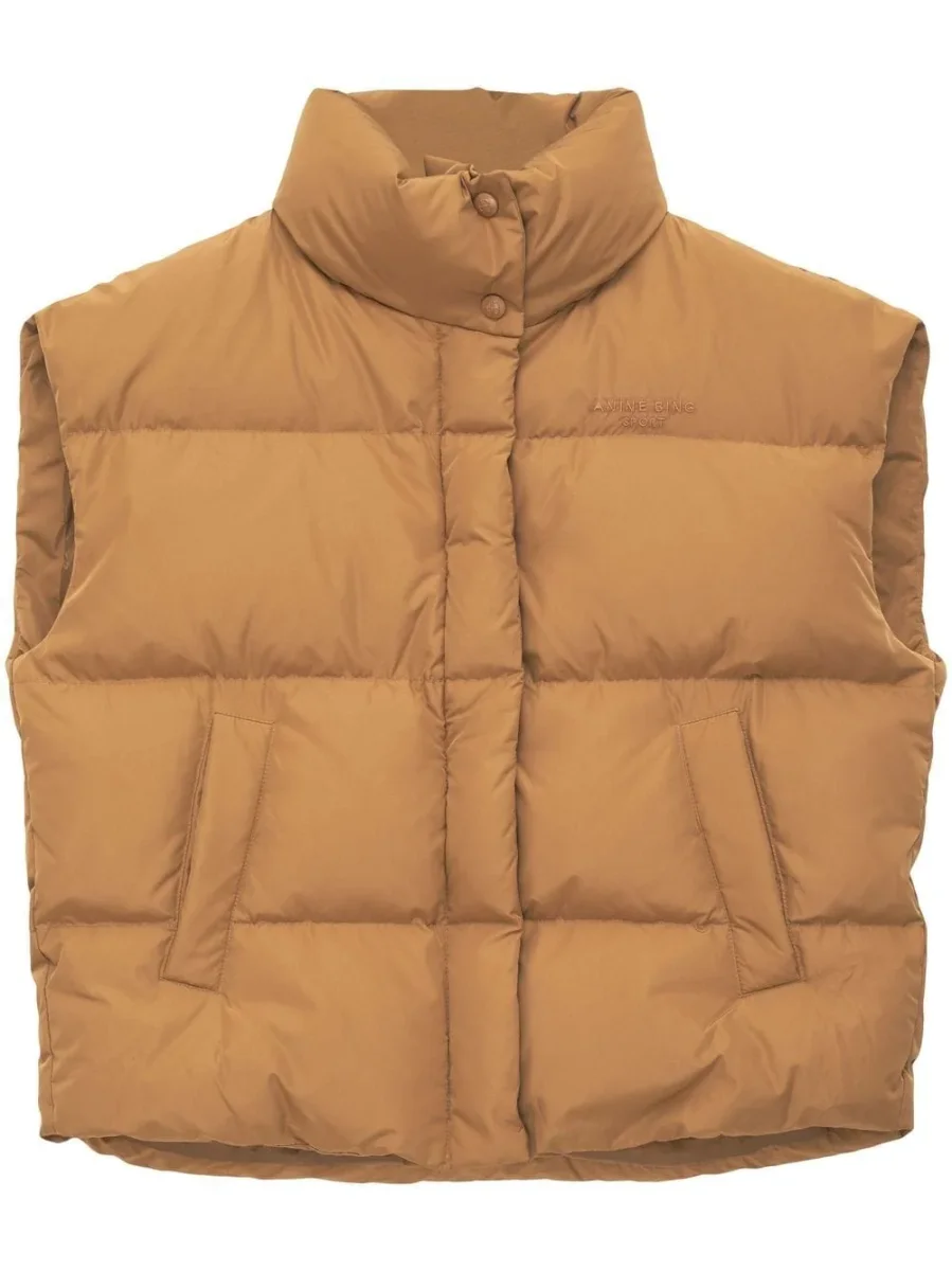 Anine Bing Logo Embroidered Brown Duck Down Padded Gilet Vest Jacket - Imagen 3