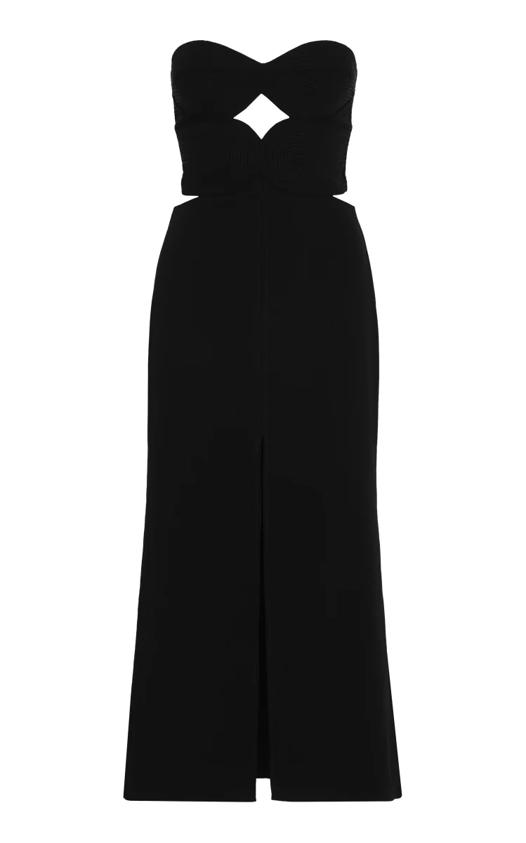 JOHANNA ORTIZ Puntadas Liricas Cutout Crepe Midi Black Dress - Imagen 3