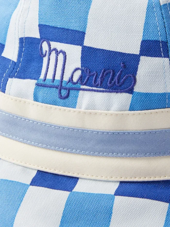 Marni Blue Logo-Embroidered Checked-Canvas Bucket Hat - Imagen 4