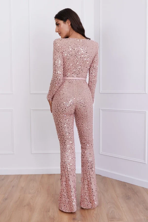 Nadine Merabi Pink Eliza Beaded Embellished Jumpsuit - Imagen 5