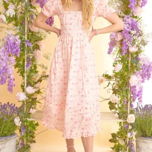 Amy Jane London Fairytale Heidi Floral Ruffle Detail Puff Sleeve Midi Dress