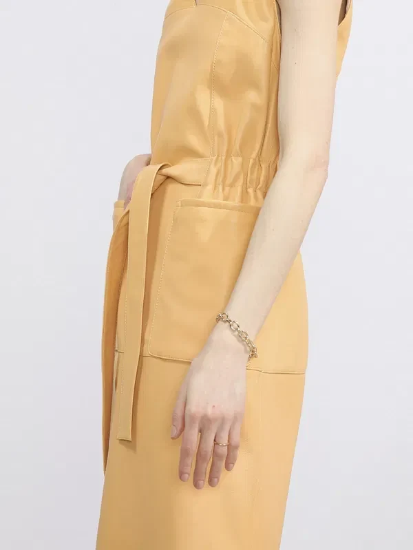 RAEY Tie-Waist Leather Tunic Yellow Dress - Imagen 6