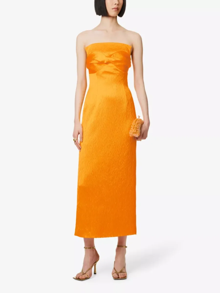 TOVE Lara Golden Yellow Twist Woven Midi Gown - Imagen 3