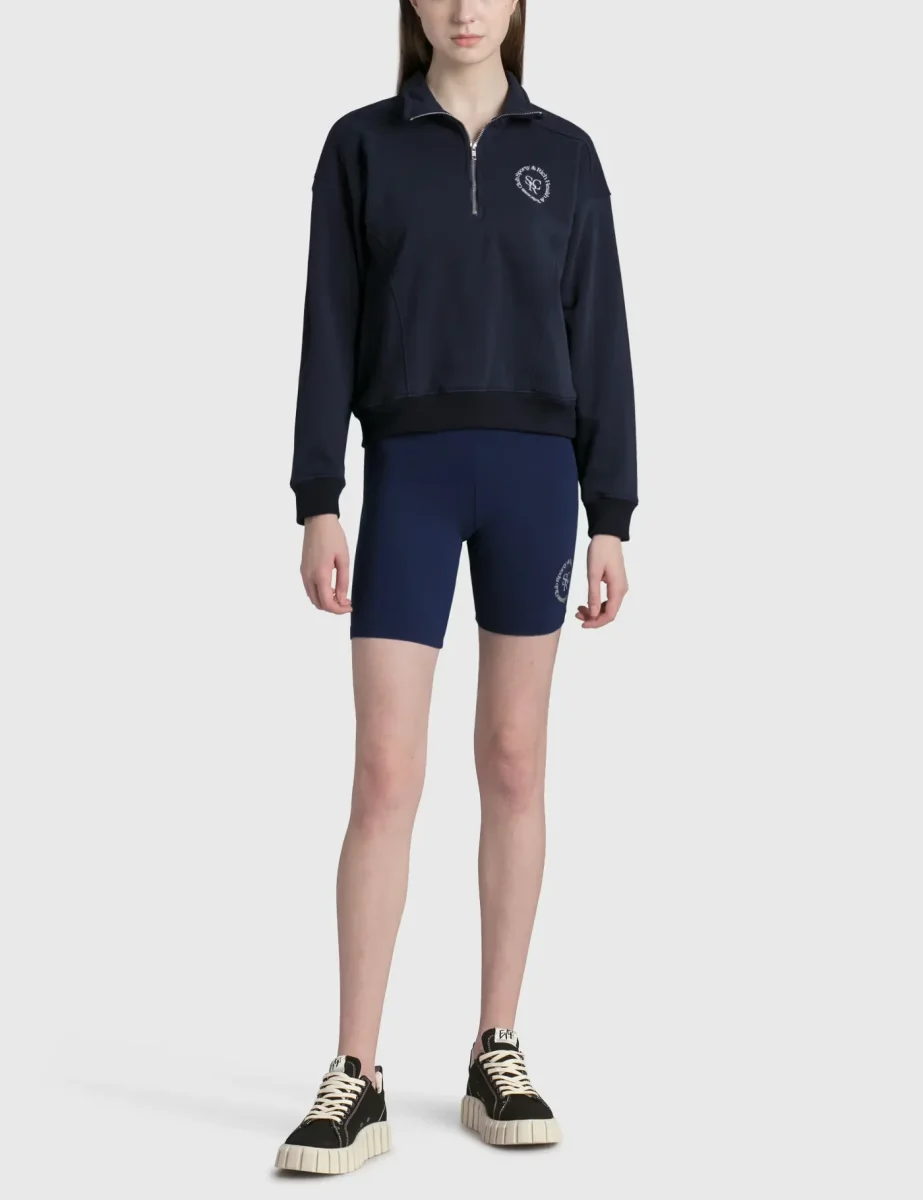 Sporty & Rich Navy Logo Front Quarter Zip Sweatshirt - Imagen 9