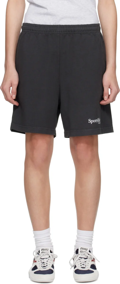 Sporty & Rich Black Logo Print Relaxed Fit Shorts - Imagen 3
