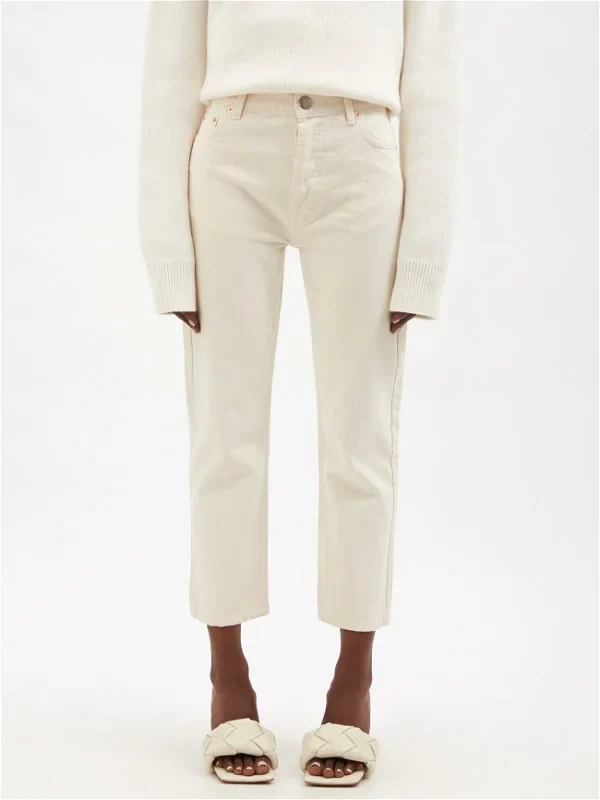 Raey Cream Ivory Organic-Cotton Straight Leg High Waist Crop Jeans - Imagen 8