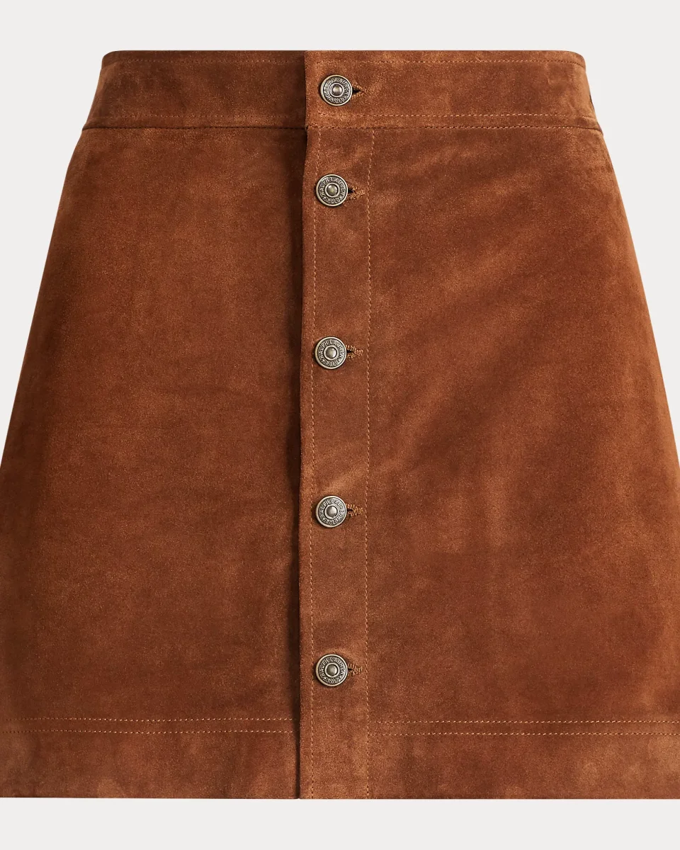 Polo Ralph Lauren Suede Buttoned Brown Miniskirt - Imagen 3