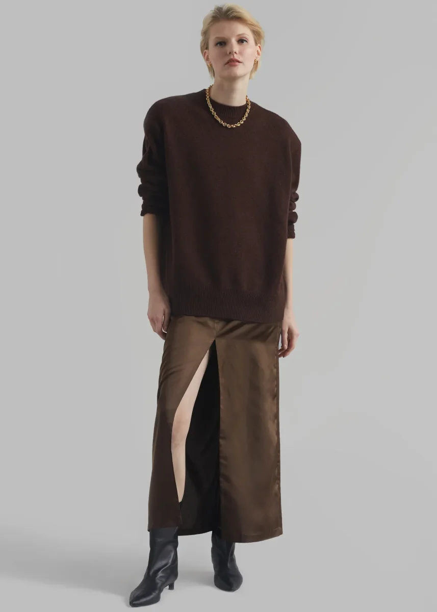 The Frankie Shop Kacey Brown Satin Split Front Midi Skirt - Imagen 3