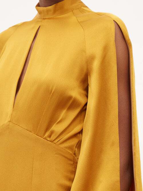 TALLER MARMO Huston Backless Balloon-Sleeve Crepe Yellow Gold Jumpsuit - Imagen 4