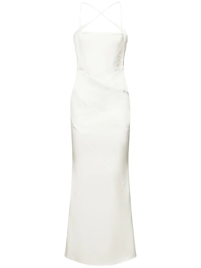 16ARLINGTON Bridal White Estelli Criss Cross Strappy Satin Slip Wedding Dress - Imagen 4