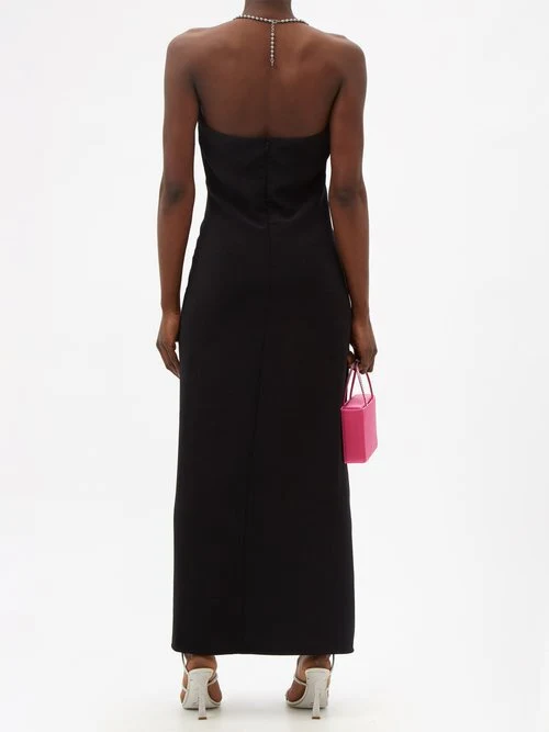 THE ATTICO Black Chain Detail Halterneck High Cut Slit Leg Corinne Dress - Imagen 4