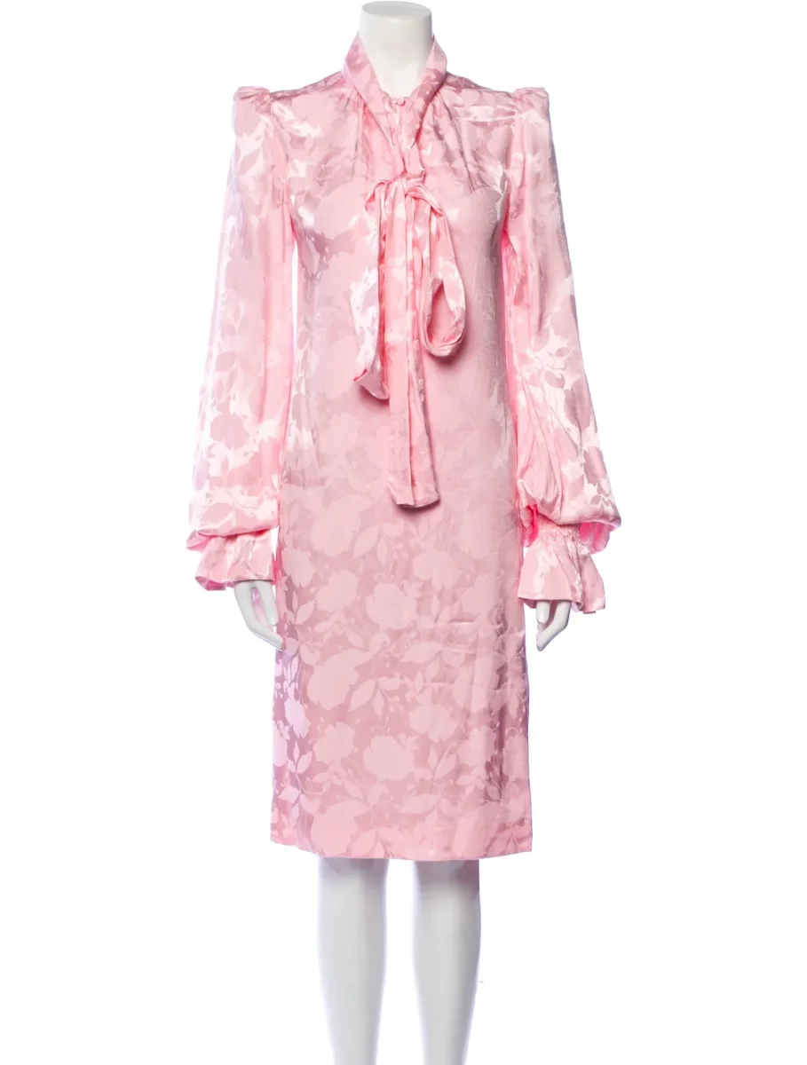 The Vampire's Wife Storm From The Shelter Pink Floral Satin Long Sleeve Dress - Imagen 4