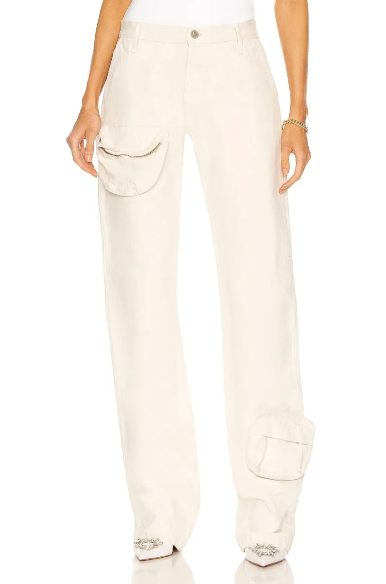 The Attico Cream Pocket Detail Cargo Style Trousers - Imagen 3