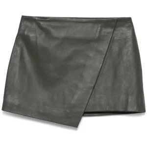 The Frankie Shop Leather Wrap Khaki Cleo Mini Skirt