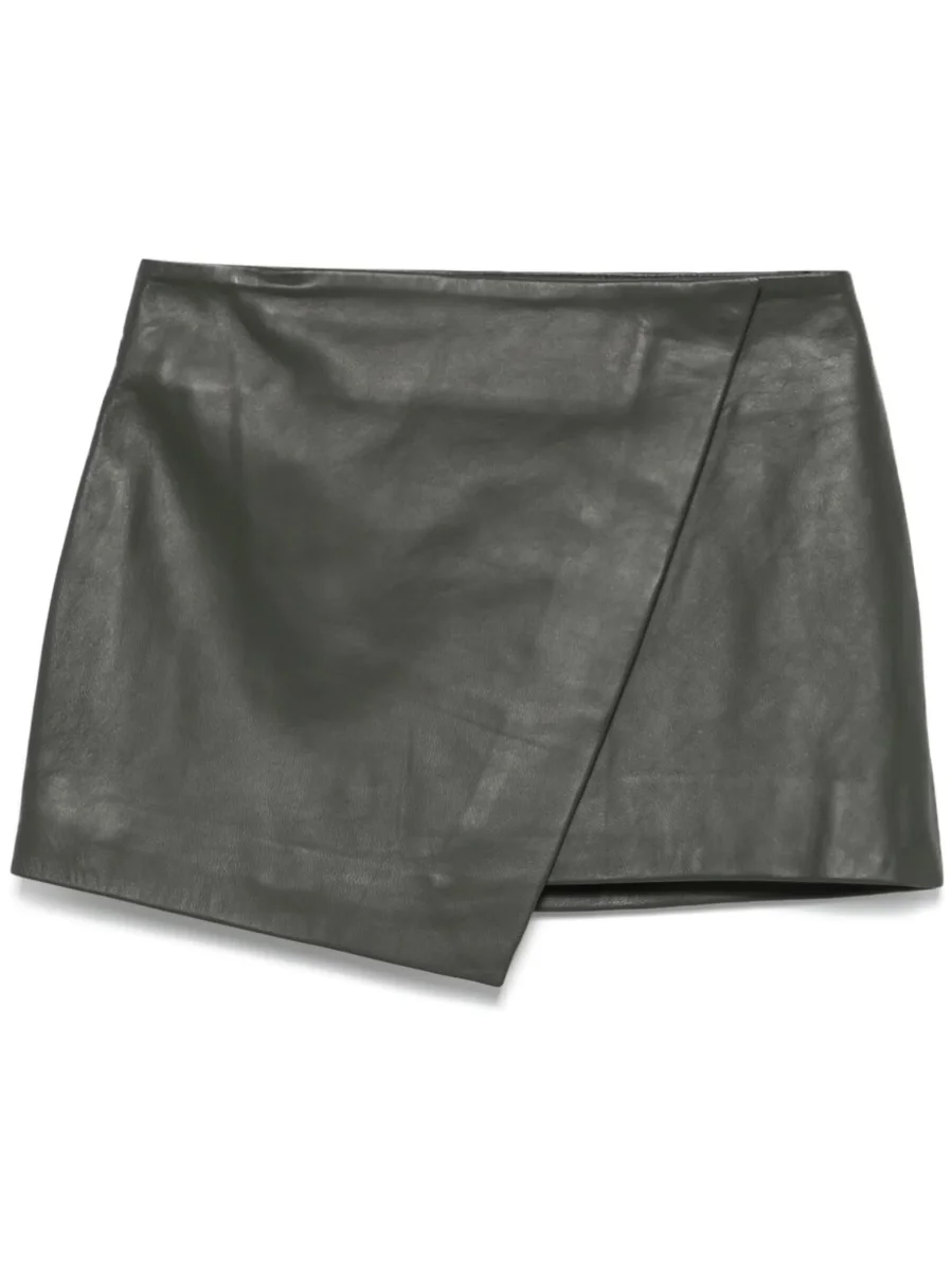 The Frankie Shop Leather Wrap Khaki Cleo Mini Skirt