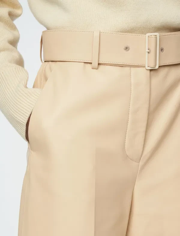 Joseph Nappa Leather Chai Taja High Waist Belted Wide Leg Crop Trousers - Imagen 9