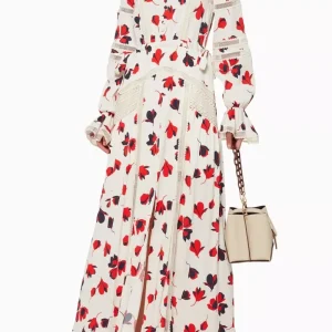 Self-Portrait Floral Print V-Neck Lace Trim Maxi Dress