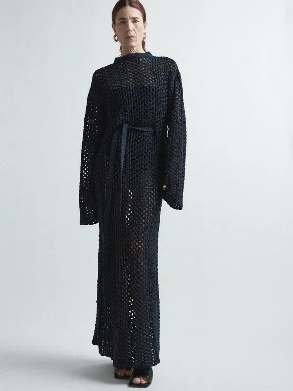 Raey Knitted Organic Cotton Maxi Navy Blue Dress