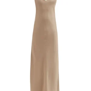 RAEY V-Neck Silk-Satin Beige Grey Maxi Dress