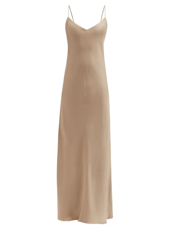 RAEY V-Neck Silk-Satin Beige Grey Maxi Dress
