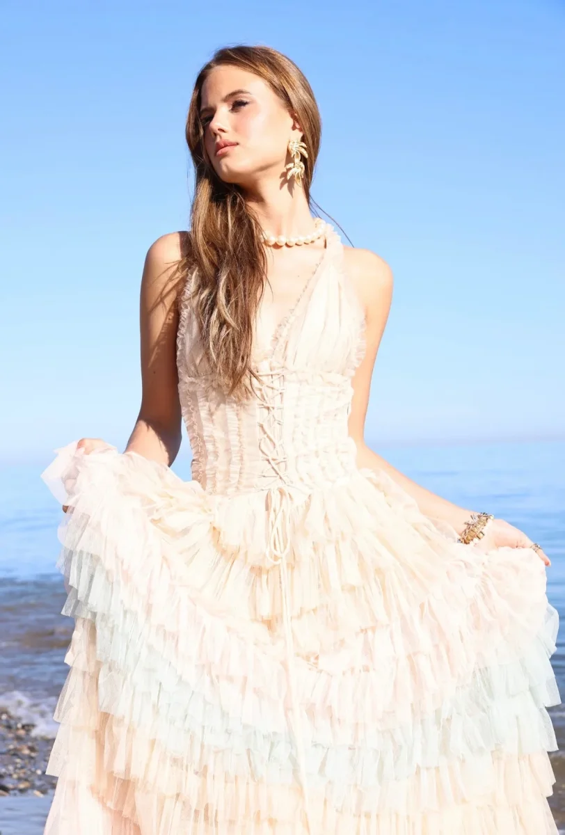 Amy Jane London Iris Dusty Corset Bodice Ruffle Tulle Layered Fairytale Gown - Imagen 3