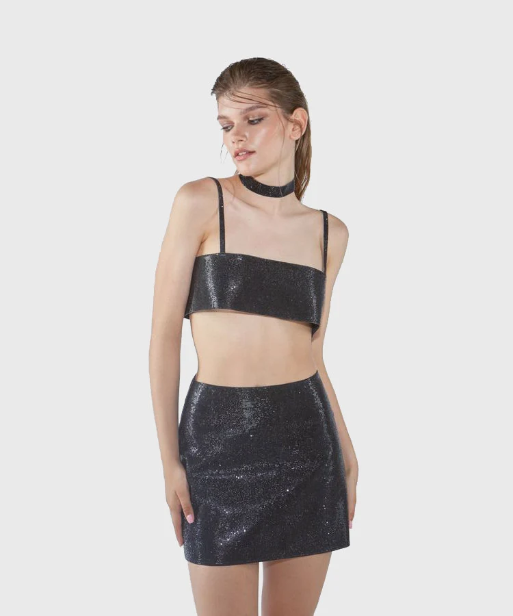 Nuè Studio Black Rhinestone Embellished Crop Top - Imagen 7