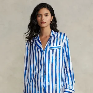 Polo Ralph Lauren Blue Striped Satin Blouse Shirt