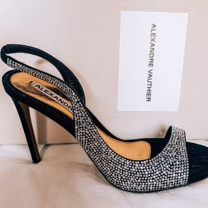 Alexandre Vauthier Black Crystal Studded Amber Sandal Slingback Open Toe High Heels