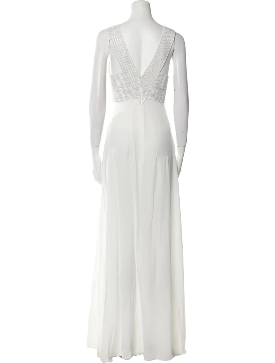 Christopher Kane Bridal White Crystal Embellished V-Neck Maxi Wedding Dress - Imagen 6