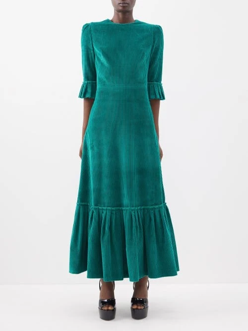 The Vampire’s Wife Emerald Green Cord Velvet Falconetti Festival Maxi Dress - Imagen 4