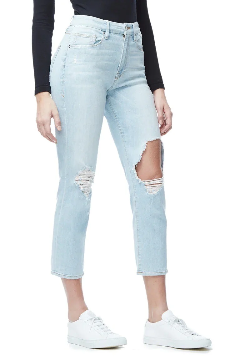 Good American Good Cuts Light Blue Distressed Jeans - Imagen 2