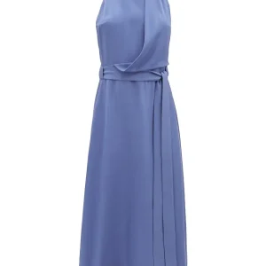 RAEY Blue Halterneck Draped-Front Wraparound Silk Dress