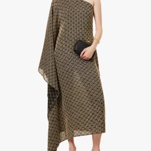 Taller Marmo Uruguay Embroidered One Shoulder Neck Wrap Maxi Dress