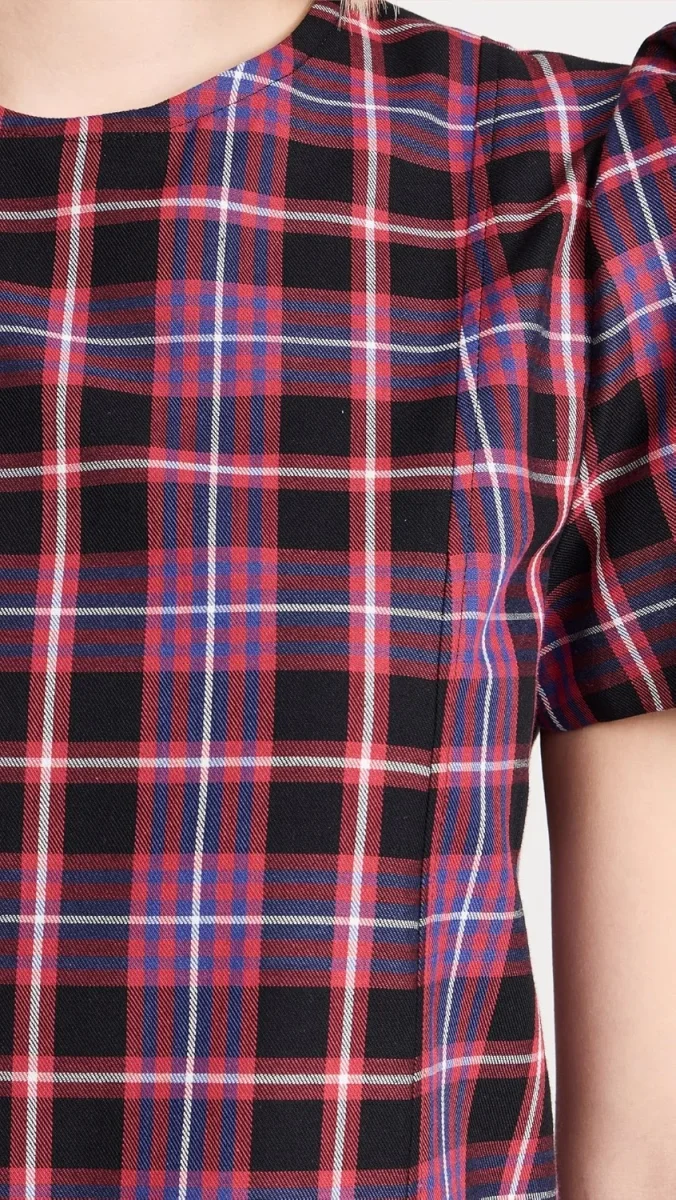 The Vampire's Wife The Wilma Red Tartan Plaid Check Print Shift Dress - Imagen 8