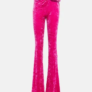 Versace Pink Crushed Velvet Gold Ring Detail Trousers