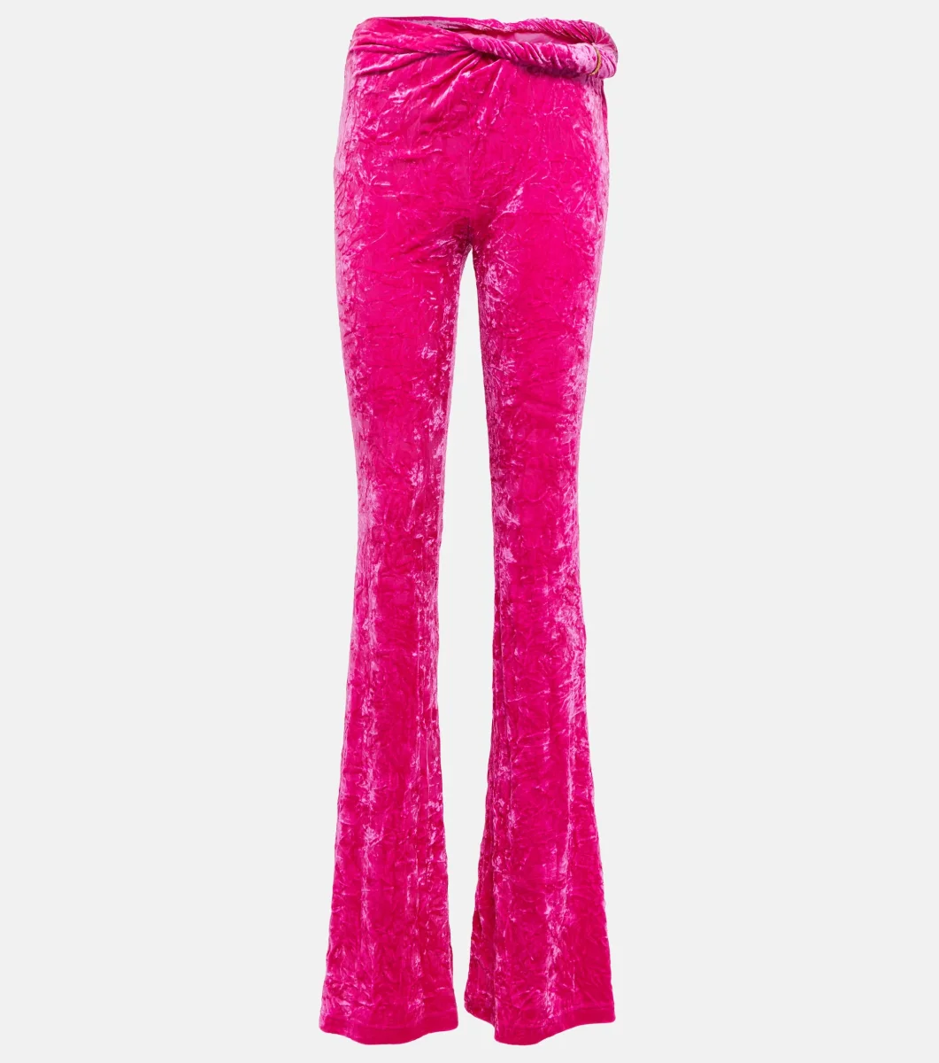 Versace Pink Crushed Velvet Gold Ring Detail Trousers