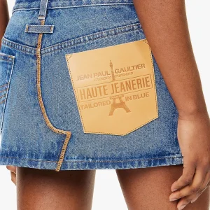 Jean Paul Gaultier Haute Jeanerie Large Logo Patch Denim Mini Skirt