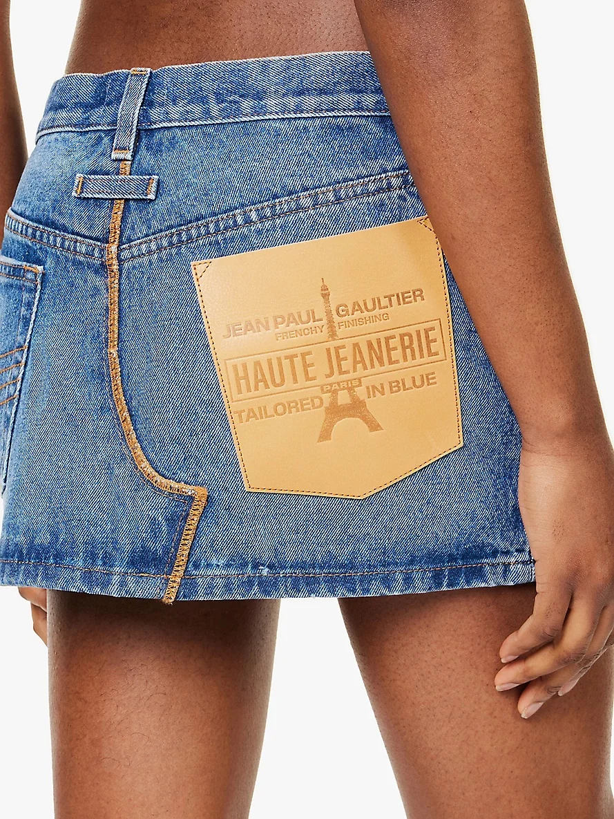 Jean Paul Gaultier Haute Jeanerie Large Logo Patch Denim Mini Skirt