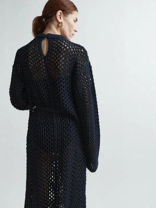Raey Knitted Organic Cotton Maxi Navy Blue Dress - Imagen 3