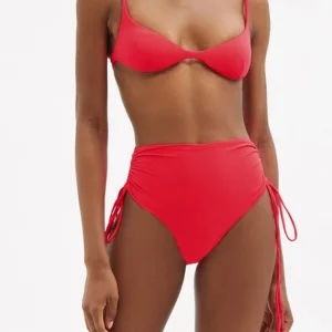 ISA BOULDER Pink Lester Gathered-Side High-Leg Bikini Bottoms