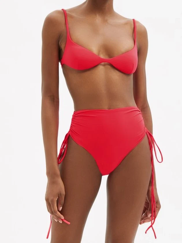 ISA BOULDER Pink Lester Gathered-Side High-Leg Bikini Bottoms - Imagen 2