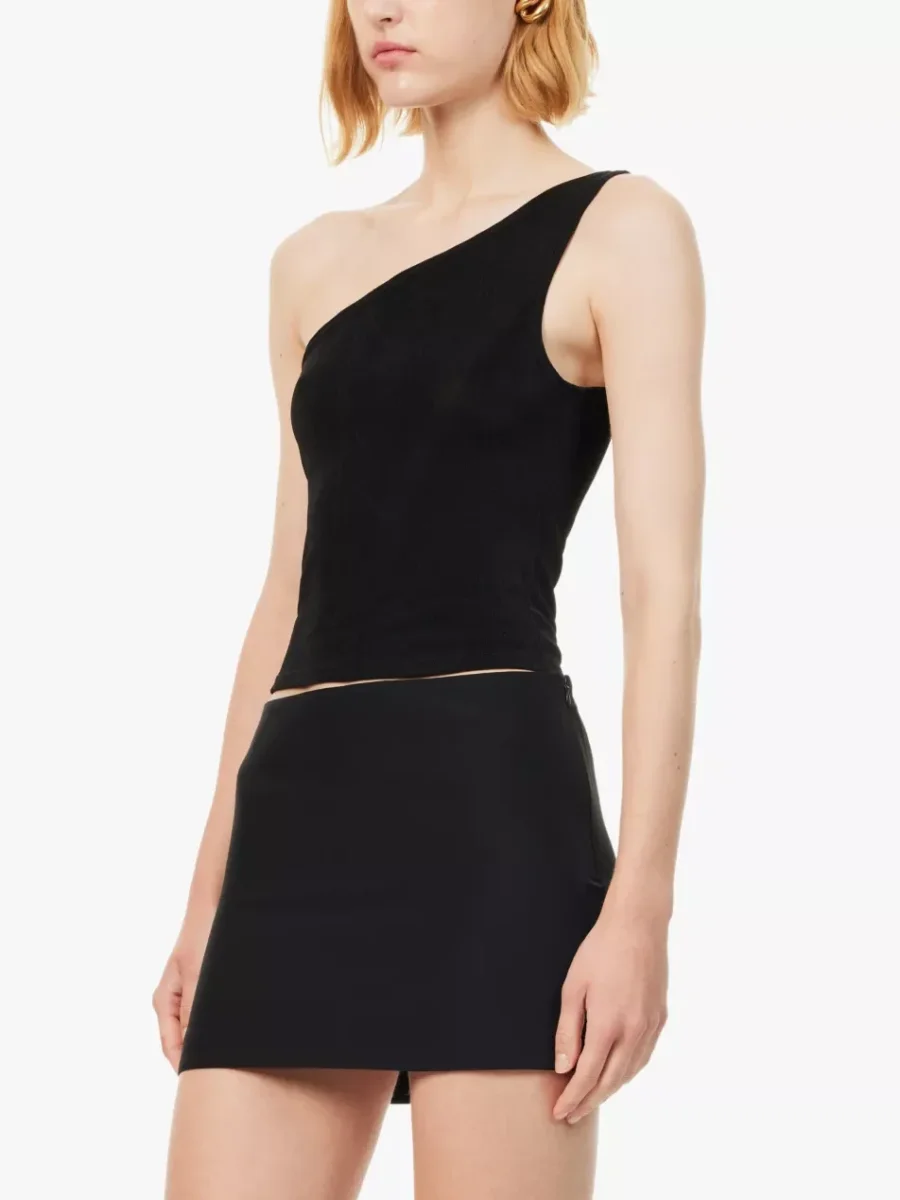 Reformation x Laura Harrier Black Maddie Knit One Shoulder Top - Imagen 4