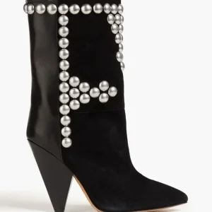 Isabel Marant Layo Studded Cone Heel Suede Black Calf Boots (EU 36)